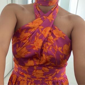 Elegant Floral Maxi Dress - Purple and Orange